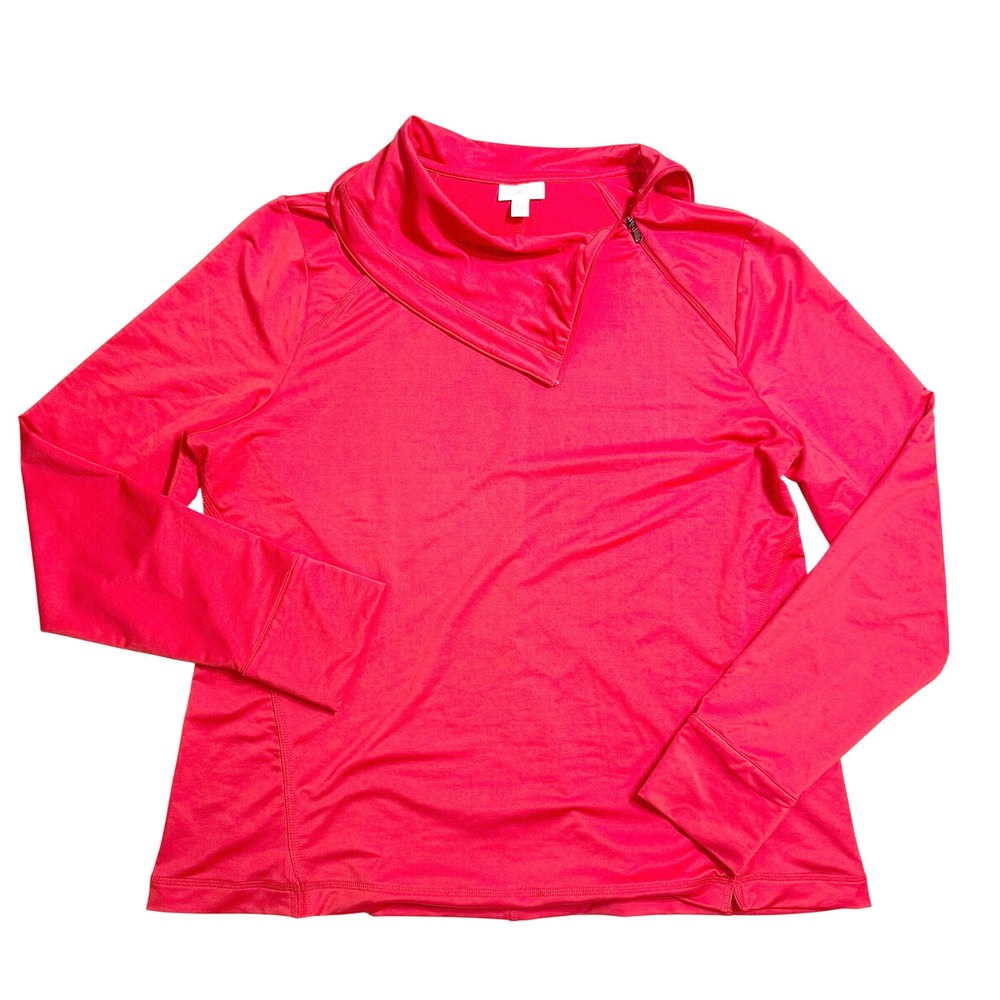 J. Jill Fit Top XL Red Asymmetrical Cowl Neck Zip Long Sleeve Thumbhole Pullover